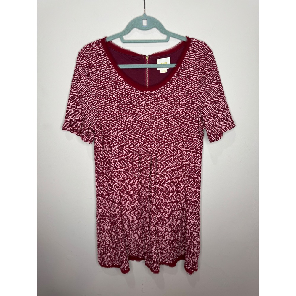 Maeve Dora Knit Mini‎ Dress L Short Sleeve Wine A-Line Scoop Neck Anthropologie